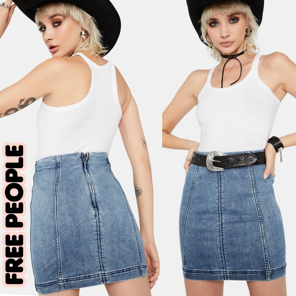 Free People Denim/Jean Mini Skirt Sz - Picture 9 of 11